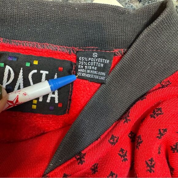Vintage Pasta sweatshirt long sleeve red & black Cotton blend unisex size S to M - Picture 9 of 9